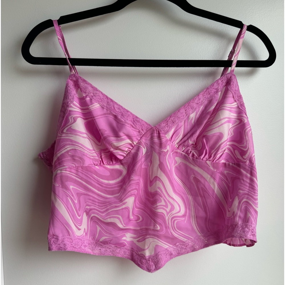 Pink Lace Trim Swirl Tank Top